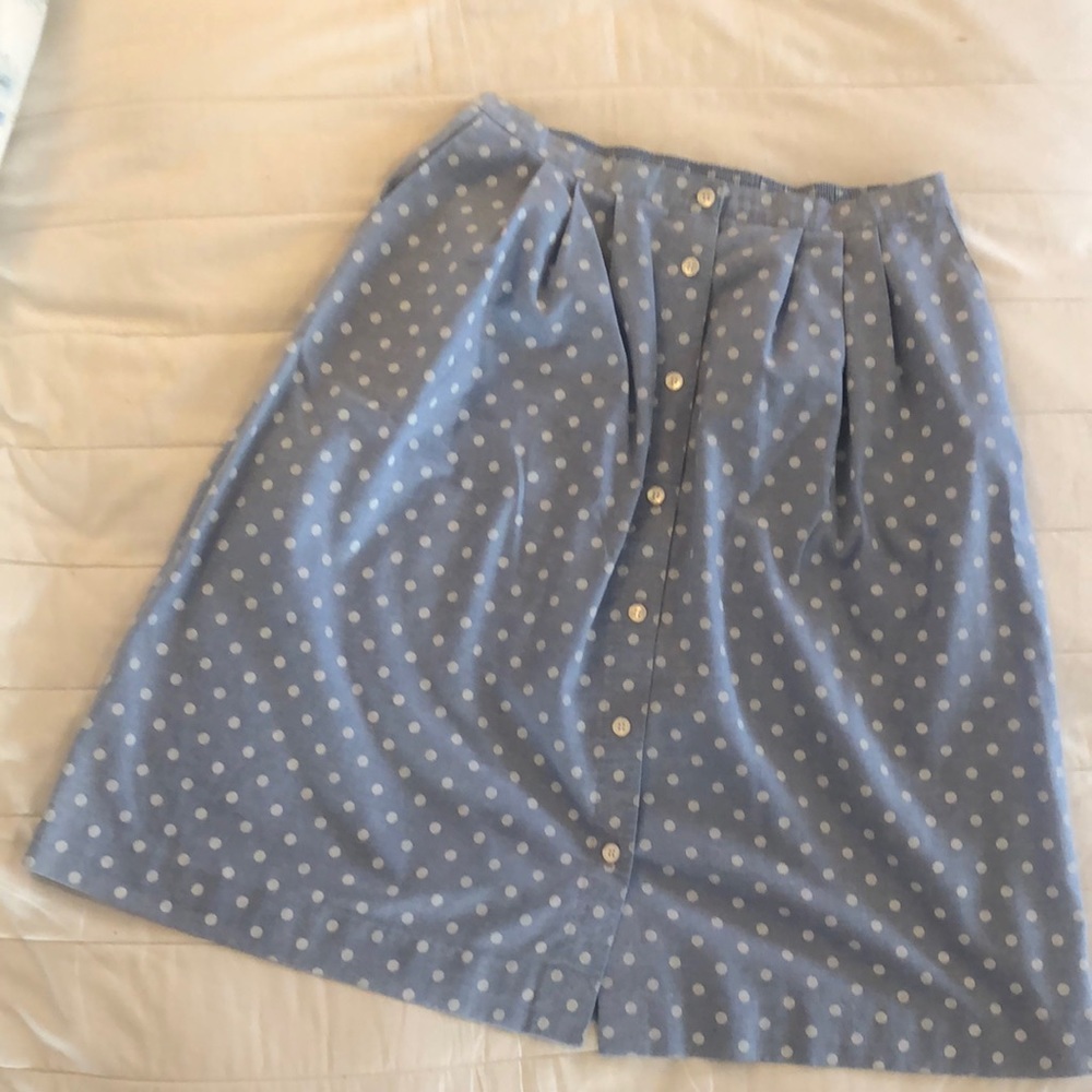 90s button front light blue polka dot skirt